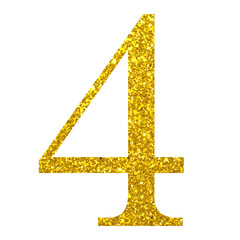 Obraz premium Gold glitter number 4 isolated. Radiant decorative golden digit.