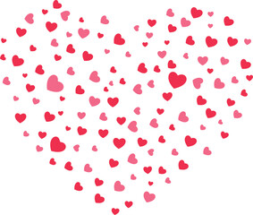 Colorful heart shapes in various sizes and shades scattered on for valentines day