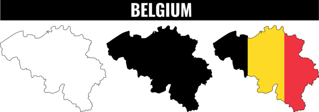 Belgium shapes set showing different styles of the country's map outline with various color fills