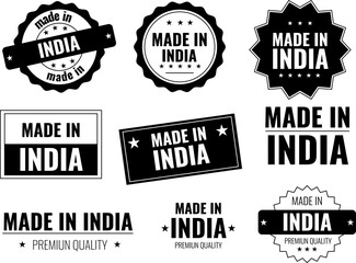 Icons set showing made in India labels and emblems for products from India in simple design