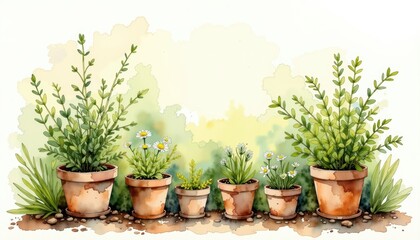 Fototapeta premium Three plant pots with rocks three pots containing plants and rocks offering a natural and decorative arrangement