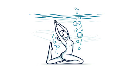 Fototapeta premium Woman in Yoga Pose Underwater with Bubbles.