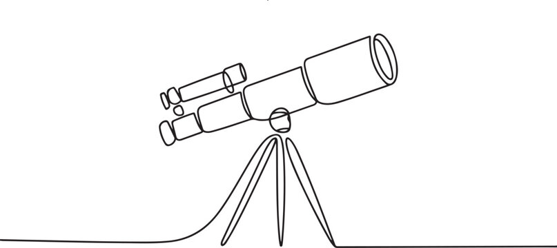 Continuous one line drawing of telescope. One line drawing illustration of telescope. one line Art icon drawing vector