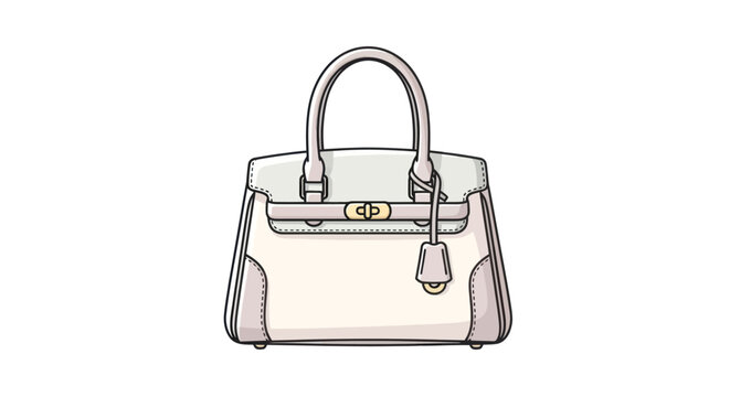Stylish White and Grey Leather Handbag with Gold Hardware.