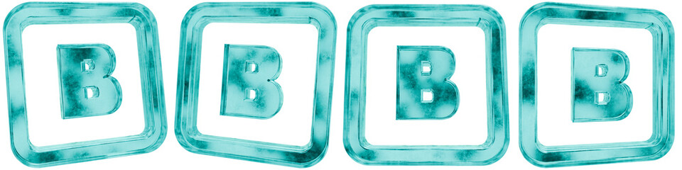 Set of four 3D b alphabet shapes in frosted blue ice glass style, isolated on a transparent background. Glassmorphism icons and 3D elements for modern graphic design. © Thanh