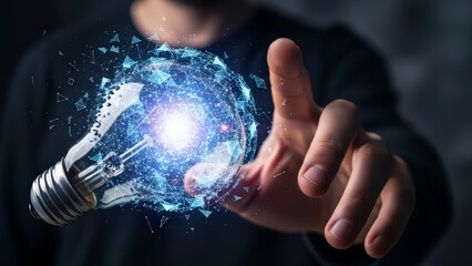Innovative Light Bulb Exploding with Digital Energy and Ideas.