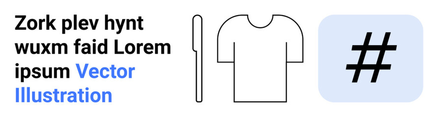 Obraz premium Shirt graphic, stylized metadata tag on light blue, and vertical line with placeholder text. Ideal for fashion, social media, branding, marketing, ecommerce, typography simple landing page