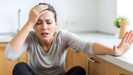 A young woman affected by balance problems due to inner ear or central nervous system issues...