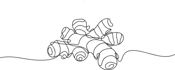 Obraz premium ginger continuous One line drawing art illustration organic ginger, one line Art icon drawing vector