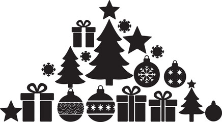 Black and white Christmas themed with trees stars snowflakes and gifts holiday Christmas tree