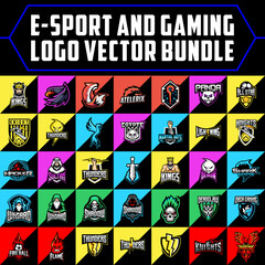 E-sport and Gaming Logo Vector Bundle. Featuring Diverse Mascot Designs with Powerful Icons for Pro Team Branding Gamer Identities and Streamer Channel Graphics.