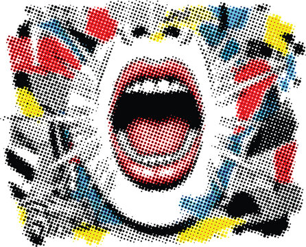 Modern female face with halftone effect
 etro pop art halftone effect old newspaper print cut-out collage element