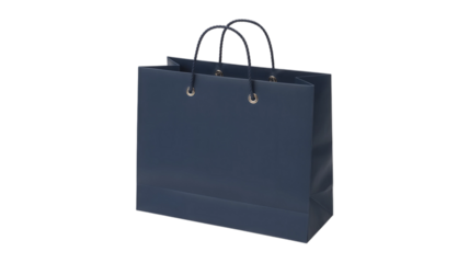 Elegant Dark Blue Paper Gift Bag with Rope Handles Isolated on transparent background