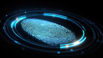 Biometric Security Concept with Fingerprint Scan and Glowing Interface