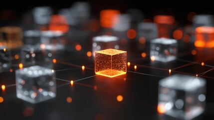Blockchain Technology Concept with Glowing Blocks Connected in Network
