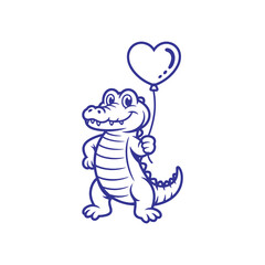 Smiling Crocodile Holding Love Balloon Illustration