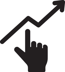 Fototapeta premium Black hand pointing at upward trending graph line on white background arrow