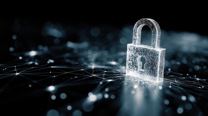 Cybersecurity concept with digital lock over network background