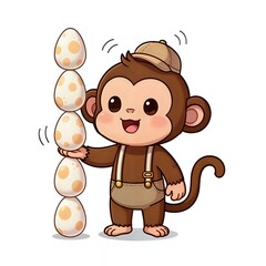 Charming monkey stack eggs in a fun cartoon style