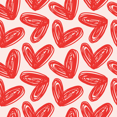 Seamless pattern with Doodle hand drawn red hearts. Holiday design for Valentine&rsquo;s Day,  wedding, birthday, print, wrapping paper, fabric, wallpaper, textile