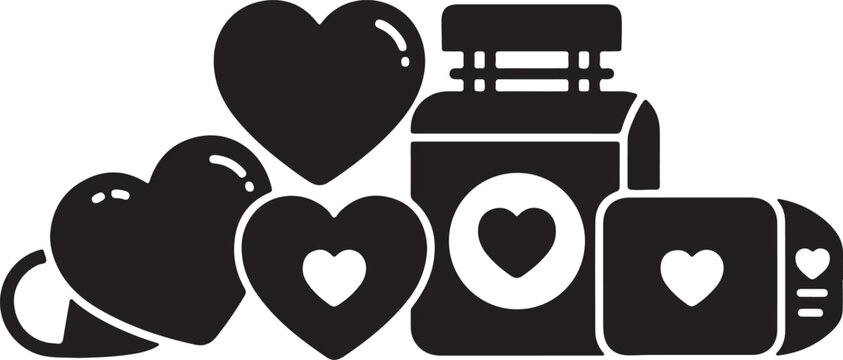 Black and white of a train with hearts and a heart-shaped container