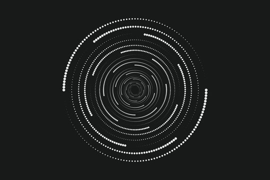 Deep space wormhole vortex surrounded by cosmic dust and stars. Black hole portal bending time and space. Galactic swirl in stippling style. Dotwork. Pointillism. Dots shading. Vector illustration