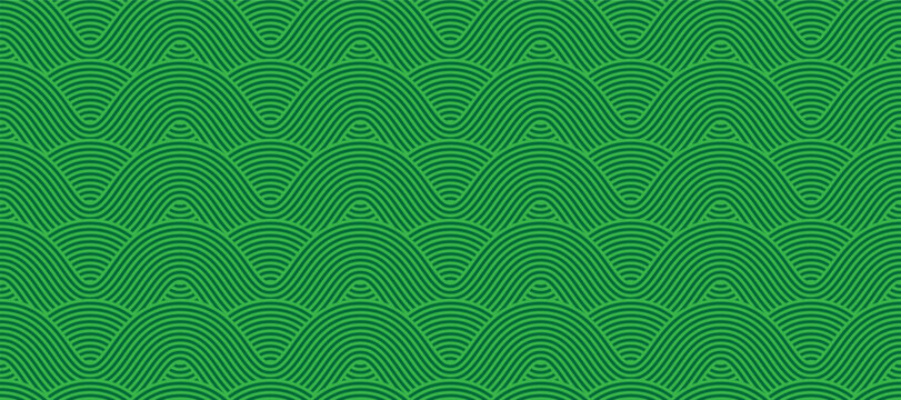 Seamless green vineyard pattern with organic wavy lines of grape fields. Eco‑friendly farm texture, abstract striped landscape, natural agriculture background, botanical vector design for rustic decor