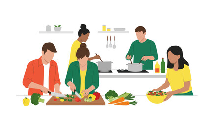 Group of People Cooking Together in a Kitchen Environment.