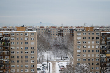 Snow Covered Apartment Buildings Winter