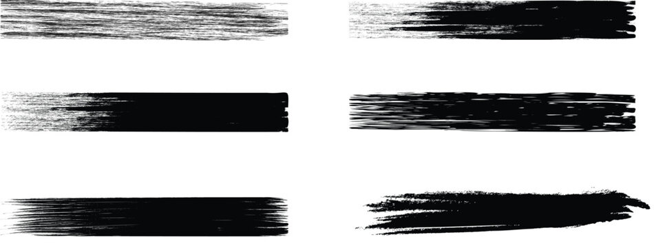 Grunge Black Ink Brush Strokes Set Isolated on White
