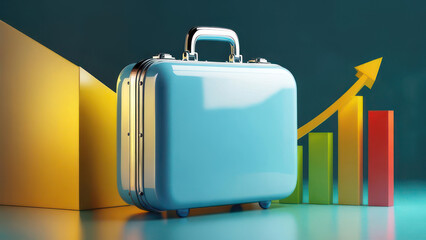 Shiny blue suitcase representing business growth and financial success.