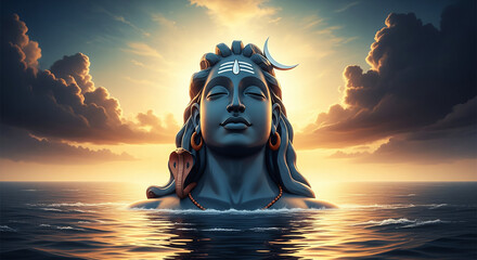 Lord Shiva appears across the sea, made by