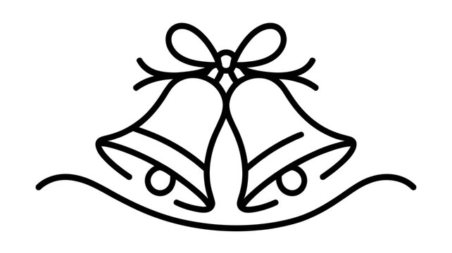 Elegant line art of two wedding bells adorned with a charming ribbon bow design