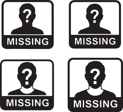 Missing Person Silhouette Icon Set Isolated on White. Unknown Identity and Search Symbol Vector Illustration.