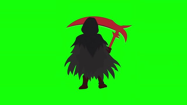 simple cartoon green screen animation of the angel of death with his back to the screen