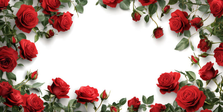  frame of red roses on a transparent background,