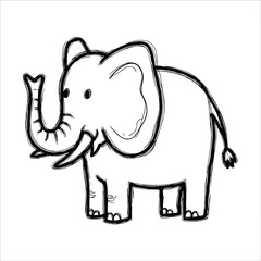 Fototapeta premium A simple line drawing of an elephant standing alone on a white background with a minimalist style and black lines.
