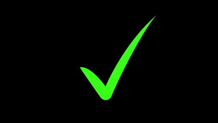 Check mark animated with isolated black background, right check mark icon transparent background, select tick, success, approval confirmation - Powered by Adobe