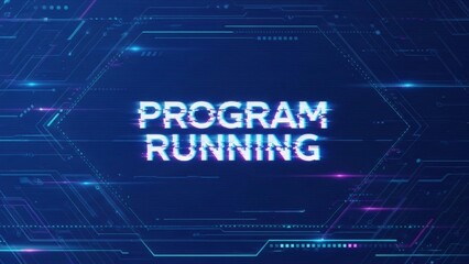 Futuristic Program Running on Digital Circuit Board Background.