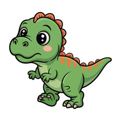 Fototapeta premium A charming cartoon dinosaur with large eyes and a playful stance is cheerfully walking forward.