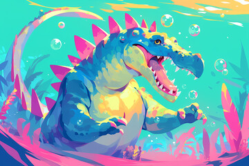 Obraz premium Digital painting cute crocodile underwater