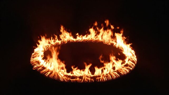 Ring of fire burning intensely in the dark.