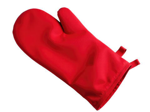 Close-up of a bright red oven mitt on a white background, perfect for kitchen or cooking-themed projects