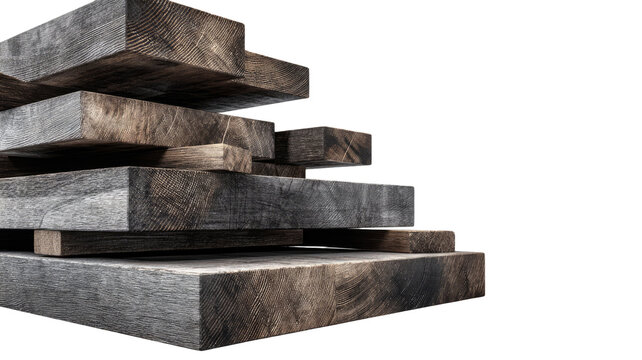 A textured stack of wooden planks with dramatic lighting rustic timber texture isolated on white background