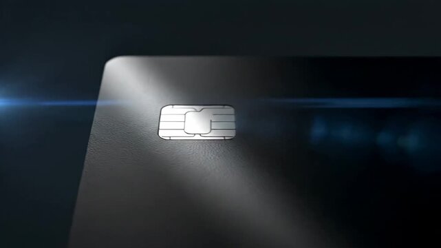 Sleek black credit card with chip, isolated on a clean white background.