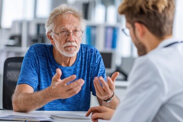 Concerned Senior Patient Discussing Health Issues with His Doctor