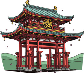 Obraz premium Vector image of a pagoda temple gate