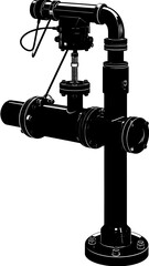 Industrial Valve System - A Detailed Black and White Illustration.