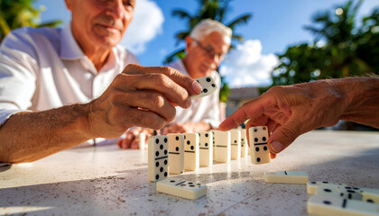 Elderly men playing dominoes in Caribbean town