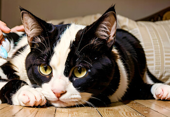 Soft cat fur being stroked by a hand
